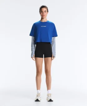 T-shirt corta squadrata in misto cotone con slogan
