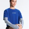 T-shirt corta squadrata in misto cotone con slogan T-shirt corta squadrata in misto cotone con slogan