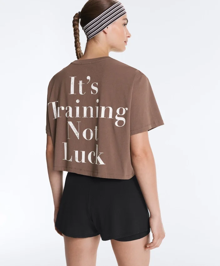 T-shirt corta squadrata in misto cotone con slogan T-shirt corta squadrata in misto cotone con slogan
