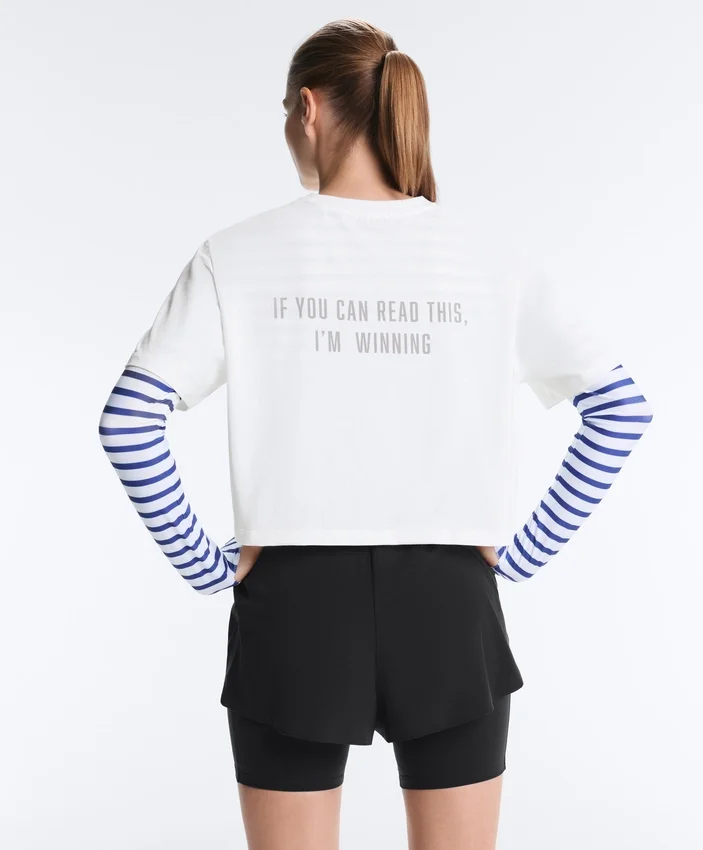 T-shirt corta squadrata in misto cotone con slogan T-shirt corta squadrata in misto cotone con slogan