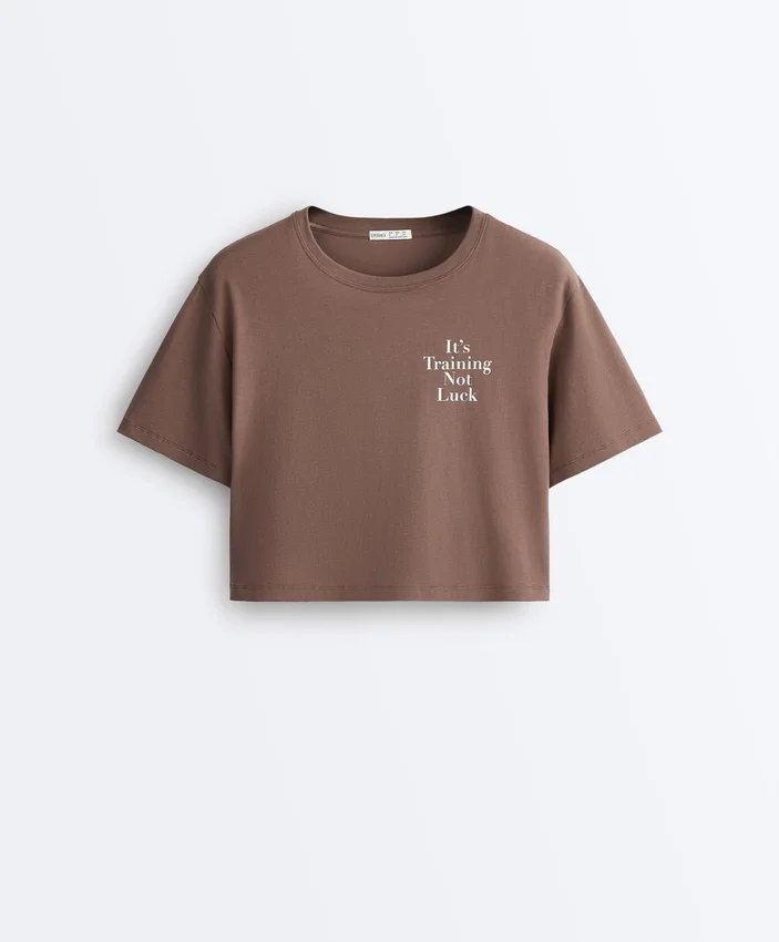 T-shirt corta squadrata in misto cotone con slogan T-shirt corta squadrata in misto cotone con slogan
