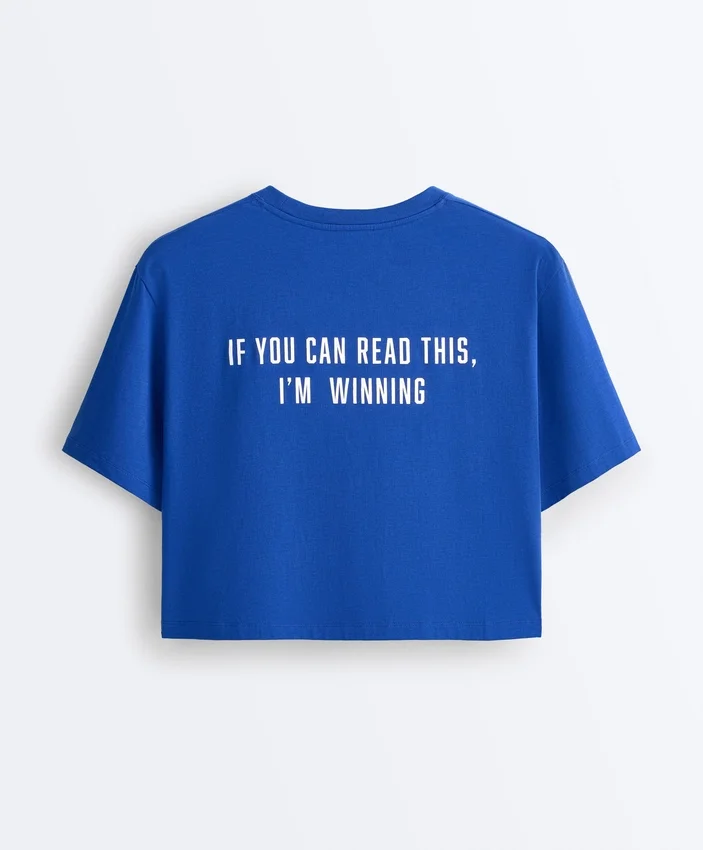 T-shirt corta squadrata in misto cotone con slogan T-shirt corta squadrata in misto cotone con slogan