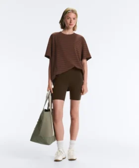 T-shirt oversize a maniche corte in misto cotone a righe