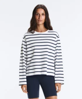 T-shirt oversize a maniche lunghe in misto cotone a righe