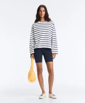T-shirt oversize a maniche lunghe in misto cotone a righe