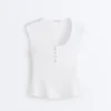 T-shirt senza maniche a costine con bottoni in cotone e modal T-shirt senza maniche a costine con bottoni in cotone e modal