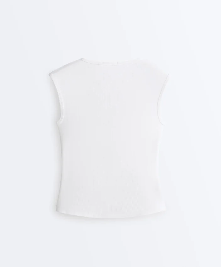 T-shirt senza maniche a costine con bottoni in cotone e modal T-shirt senza maniche a costine con bottoni in cotone e modal