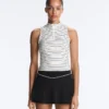 T-shirt senza maniche a righe con mezza zip T-shirt senza maniche a righe con mezza zip