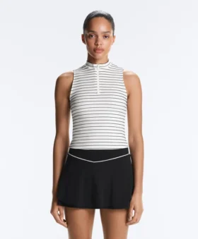 T-shirt senza maniche a righe con mezza zip