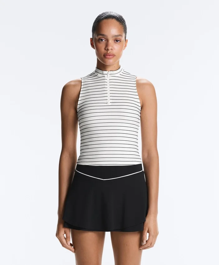 T-shirt senza maniche a righe con mezza zip T-shirt senza maniche a righe con mezza zip