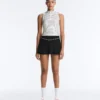 T-shirt senza maniche a righe con mezza zip T-shirt senza maniche a righe con mezza zip