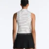 T-shirt senza maniche a righe con mezza zip T-shirt senza maniche a righe con mezza zip