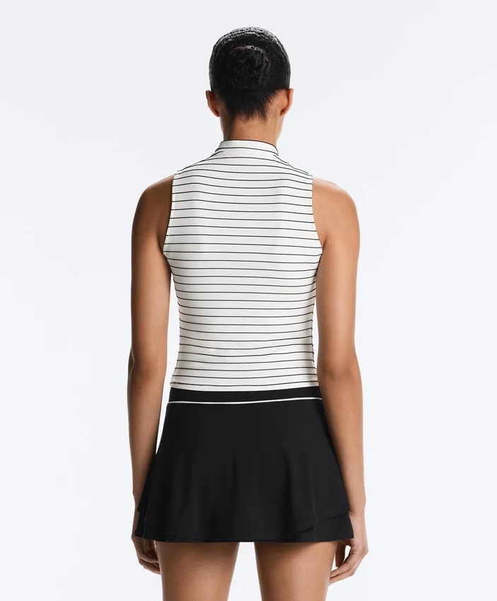 T-shirt senza maniche a righe con mezza zip T-shirt senza maniche a righe con mezza zip