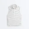 T-shirt senza maniche a righe con mezza zip T-shirt senza maniche a righe con mezza zip