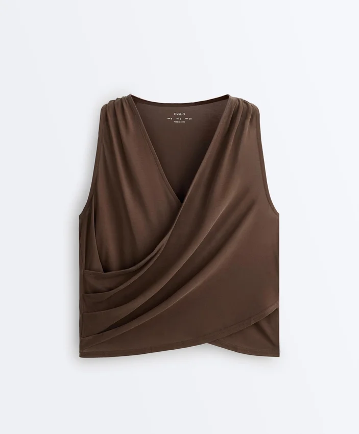 T-shirt senza maniche con scollo incrociato in misto modal T-shirt senza maniche con scollo incrociato in misto modal