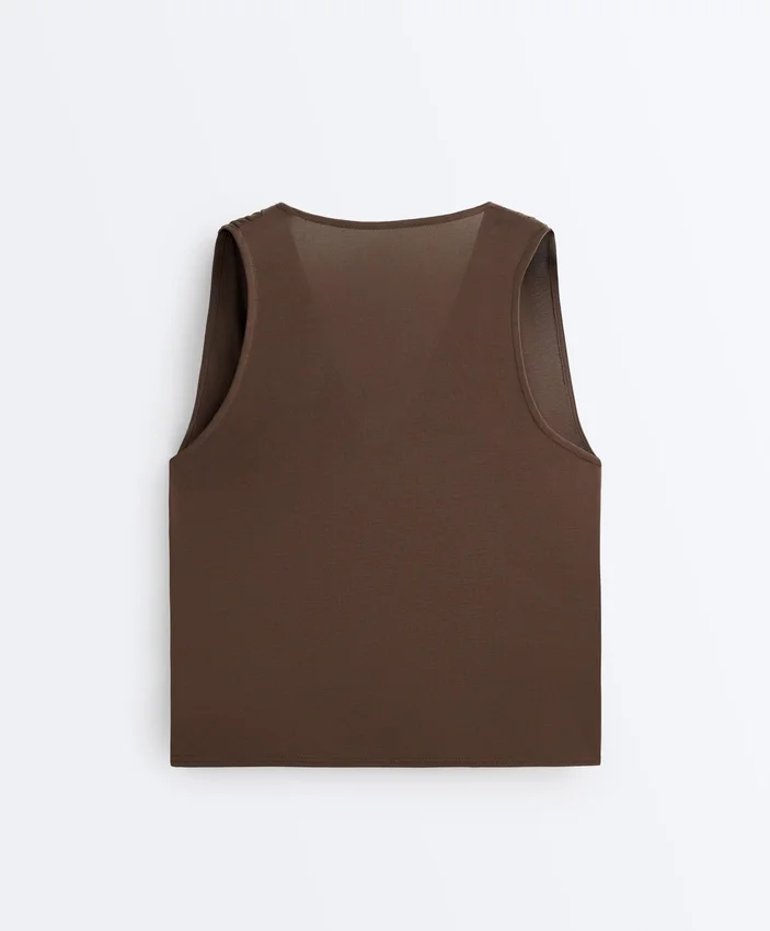 T-shirt senza maniche con scollo incrociato in misto modal T-shirt senza maniche con scollo incrociato in misto modal