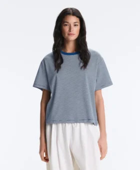 T-shirt squadrata a maniche corte in misto cotone a righe