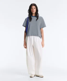 T-shirt squadrata a maniche corte in misto cotone a righe