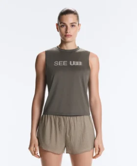 T-shirt tecnica senza maniche con scritta
