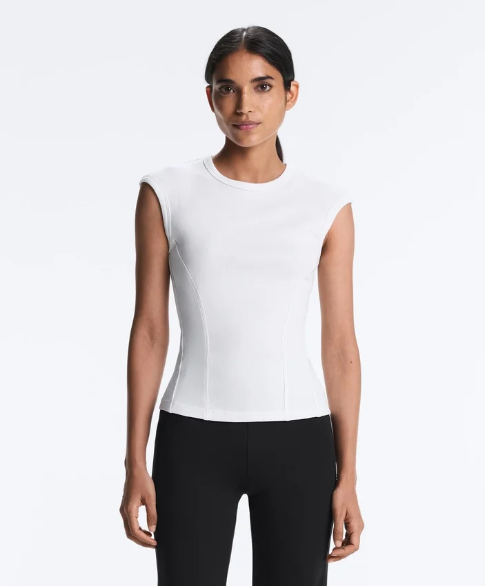 Top a maniche corte a costine in cotone e modal Top a maniche corte a costine in cotone e modal