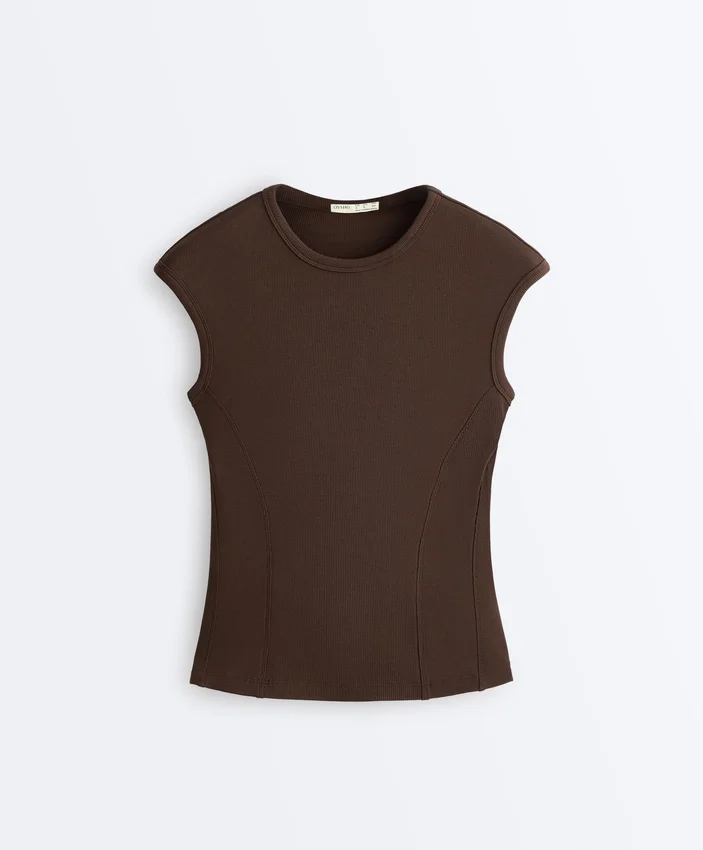 Top a maniche corte a costine in cotone e modal Top a maniche corte a costine in cotone e modal