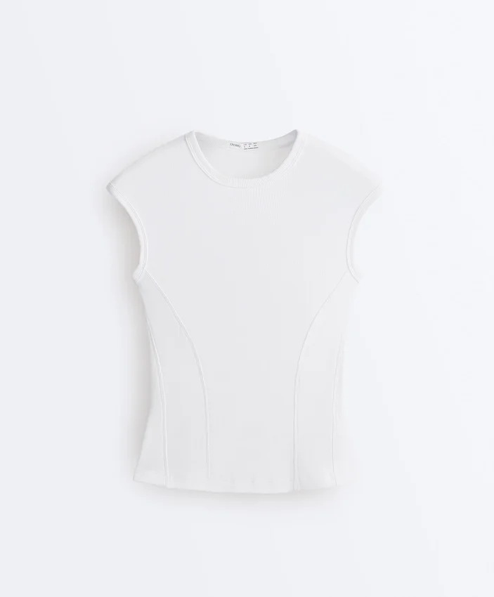 Top a maniche corte a costine in cotone e modal Top a maniche corte a costine in cotone e modal