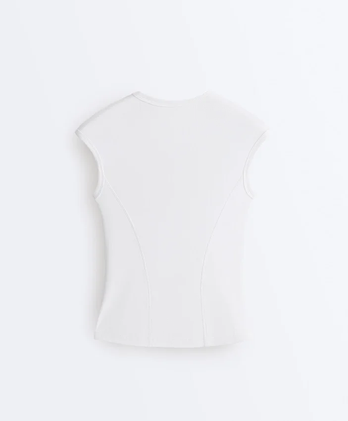 Top a maniche corte a costine in cotone e modal Top a maniche corte a costine in cotone e modal