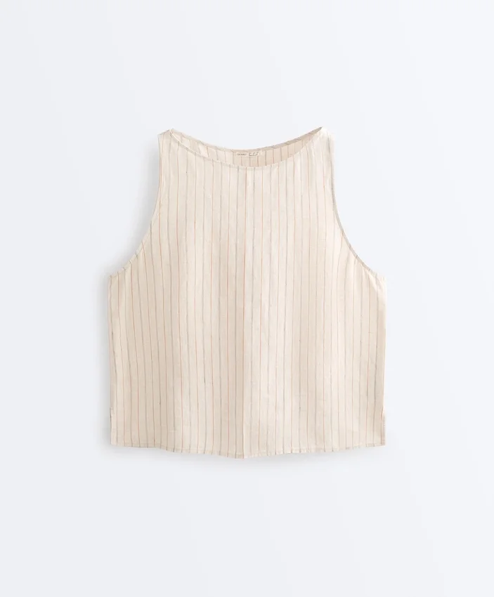 Top a scollo quadrato a righe in 100% lino Top a scollo quadrato a righe in 100% lino