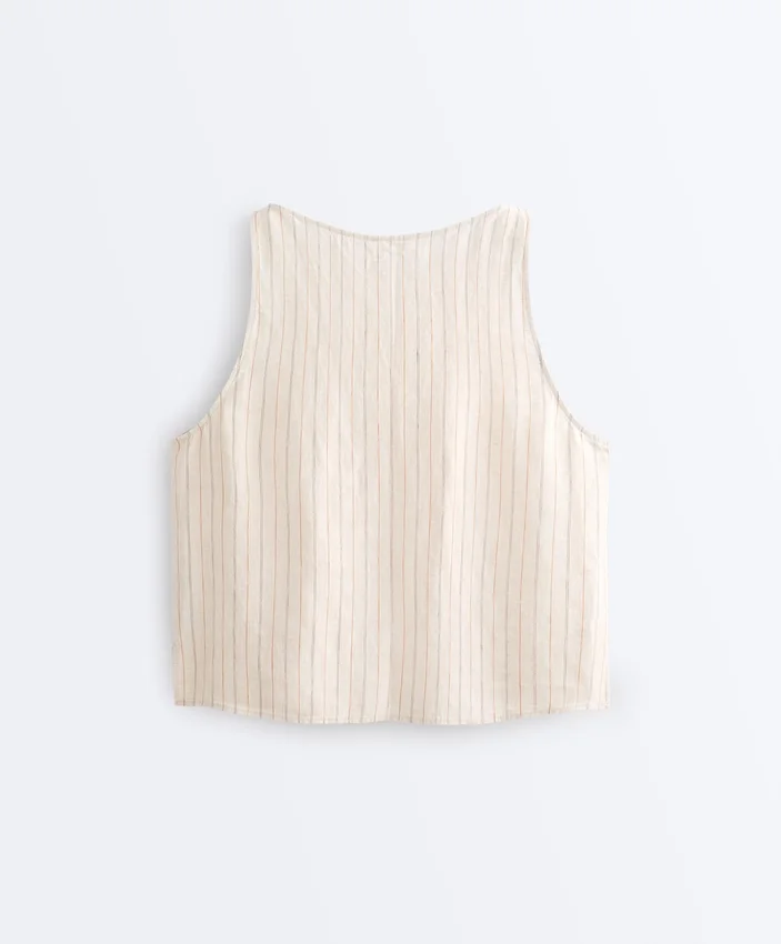 Top a scollo quadrato a righe in 100% lino Top a scollo quadrato a righe in 100% lino