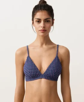 Top bikini a triangolo a quadretti