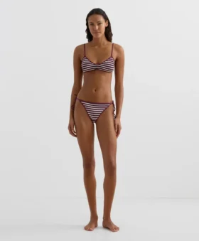 Slip bikini a copertura media a righe testurizzate con lacci