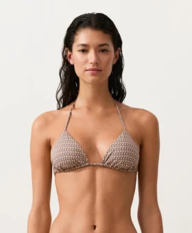 Top bikini a triangolo con mini stampa e fili metallici