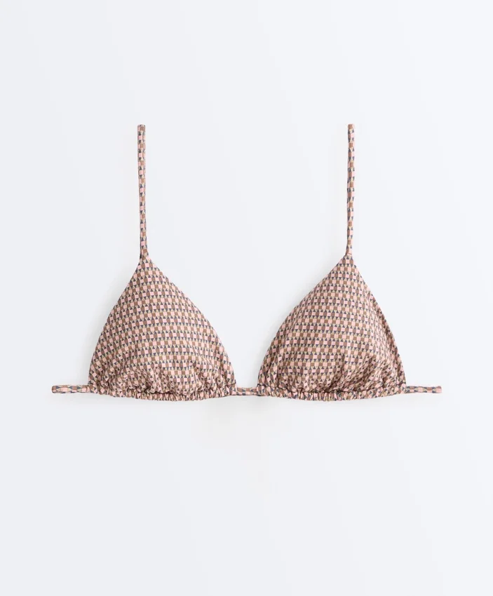 Top bikini a triangolo con mini stampa e fili metallici Top bikini a triangolo con mini stampa e fili metallici