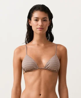 Top bikini a triangolo con mini stampa e fili metallici