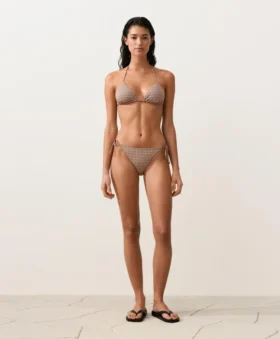 Slip bikini a copertura media con stampa mini metallizzata e lacci