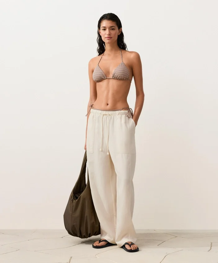 Top bikini a triangolo con mini stampa e fili metallici Top bikini a triangolo con mini stampa e fili metallici