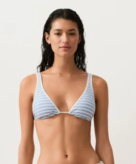 Top bikini a triangolo con scollo all’americana a righe