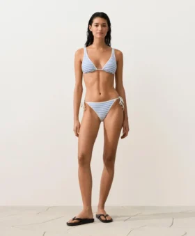 Slip bikini a copertura media a righe testurizzate con lacci