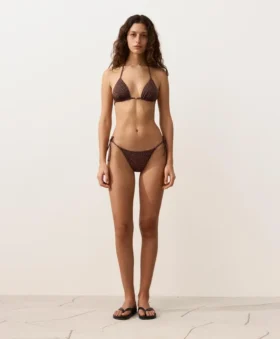 Slip bikini a copertura media con lacci e stampa leopardata