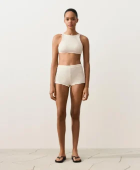 Pantaloncini da bikini a vita alta in crochet con texture a bolle