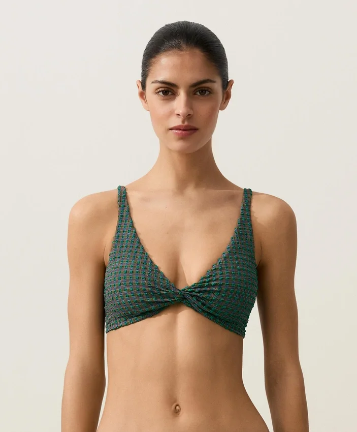 Top bikini con scollo all’americana a quadretti Top bikini con scollo all’americana a quadretti
