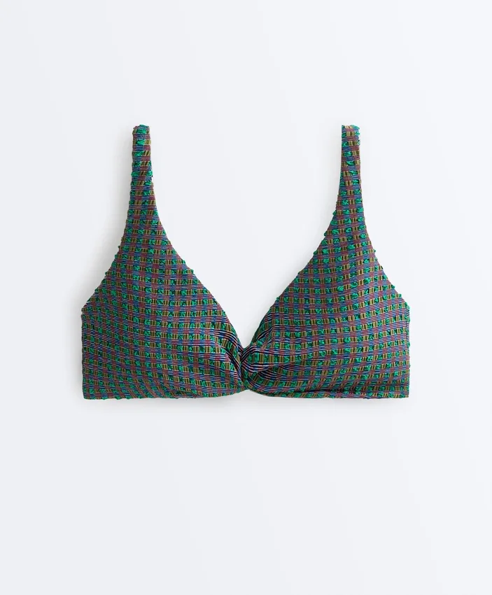 Top bikini con scollo all’americana a quadretti Top bikini con scollo all’americana a quadretti