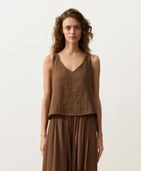 Top con spalline e scollo a V in 100% cotone