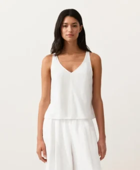 Top con spalline e scollo a V in 100% lino