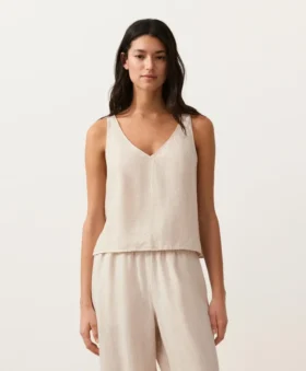 Top con spalline e scollo a V in 100% lino