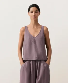 Top con spalline e scollo a V in 100% lino