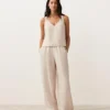 Top con spalline e scollo a V in 100% lino