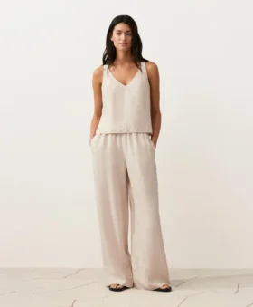 Top con spalline e scollo a V in 100% lino