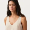 Top con spalline e scollo a V in 100% lino