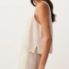 Top con spalline e scollo a V in 100% lino